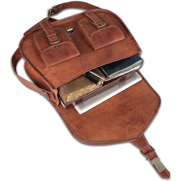 Women Brown Crossbody Satchel Ladies Tote Travel Genuine Leather Shoulder Bag - Picture 4 of 9